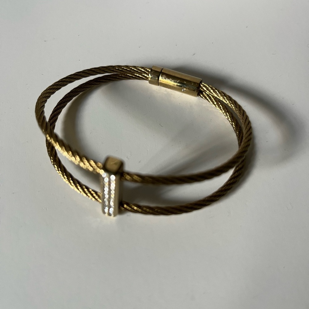 Fossil Gold Twisted Cable Bracelet with Rhinestone Accent